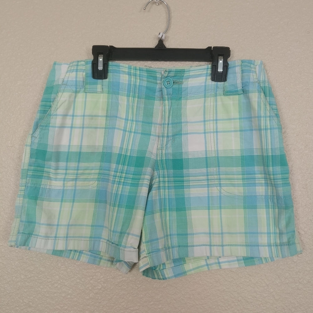St John's Bay strech Plaid Shorts Navy Coral and Green Size 8p for‎ Women Plain